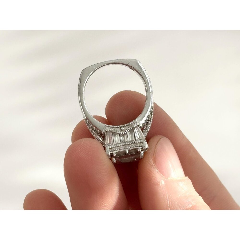 SOLD - Princess Cut Sterling Silver Gemstone Split Shank CZ Vintage Ring - 7.25 - Picture 7 of 10